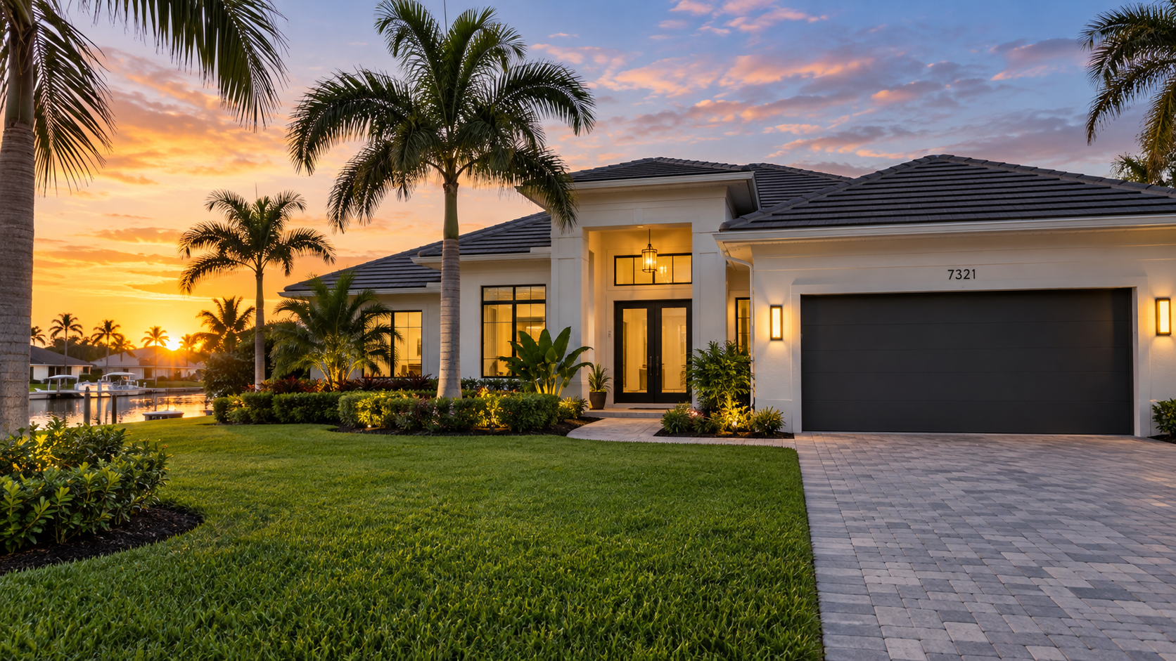 A South Florida home at sunset